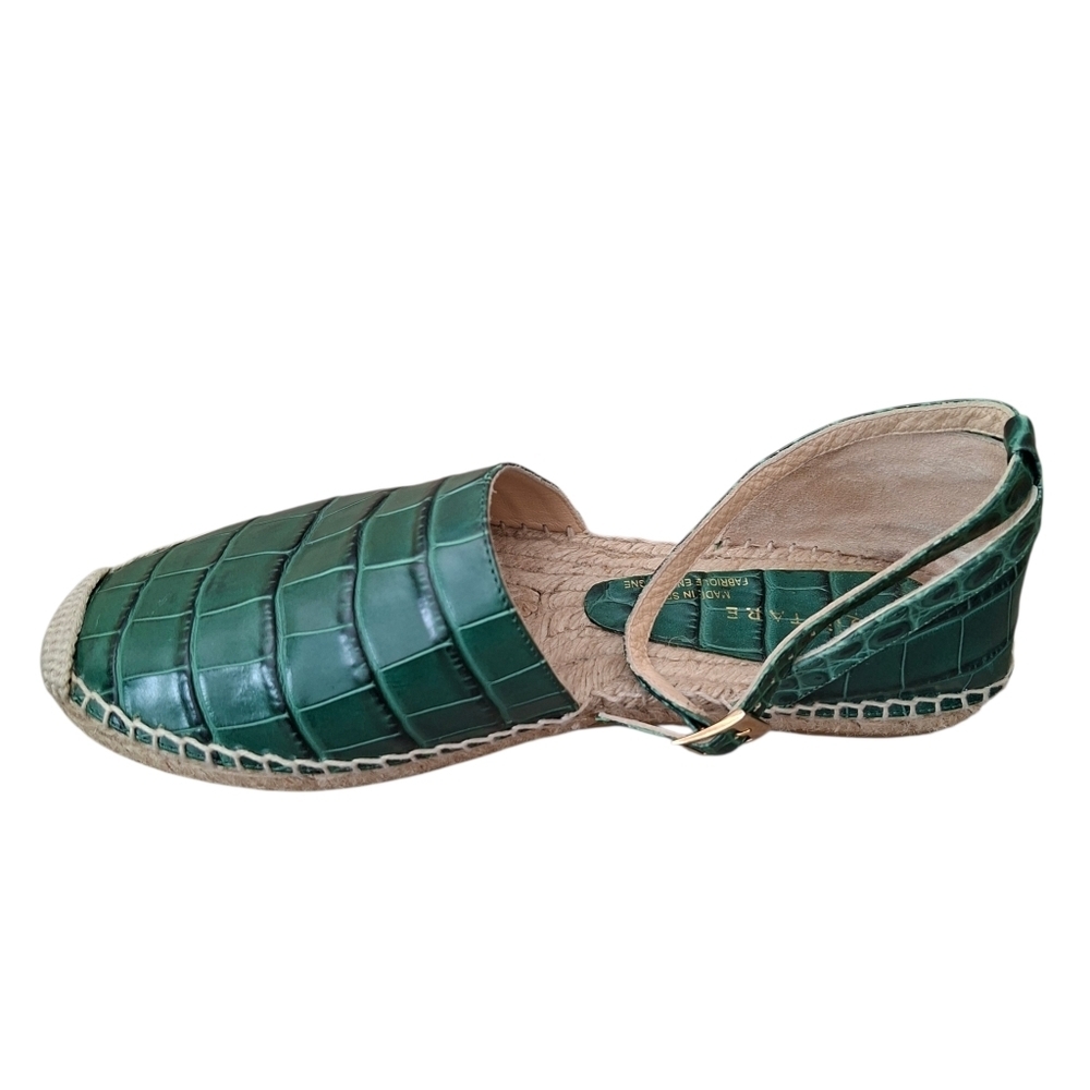 EQUITARE Leather Green Croc Embossed Espadrille Wedges Ankle Strap Sandals - Picture 8 of 11